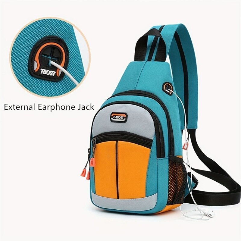 Unisex Color Contrast Sling BackBag Fashion Casual Nylon Crossbody Bag Outdoor Sports Travel Chest Bag