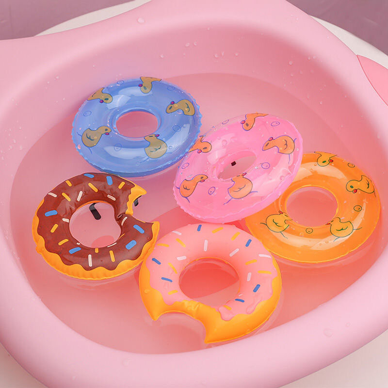 Anillo de natación inflable de Juegos acuáticos, juguetes para niños, Mini anillos de baño para niños, Donuts, pato amarillo, decoración de piscina