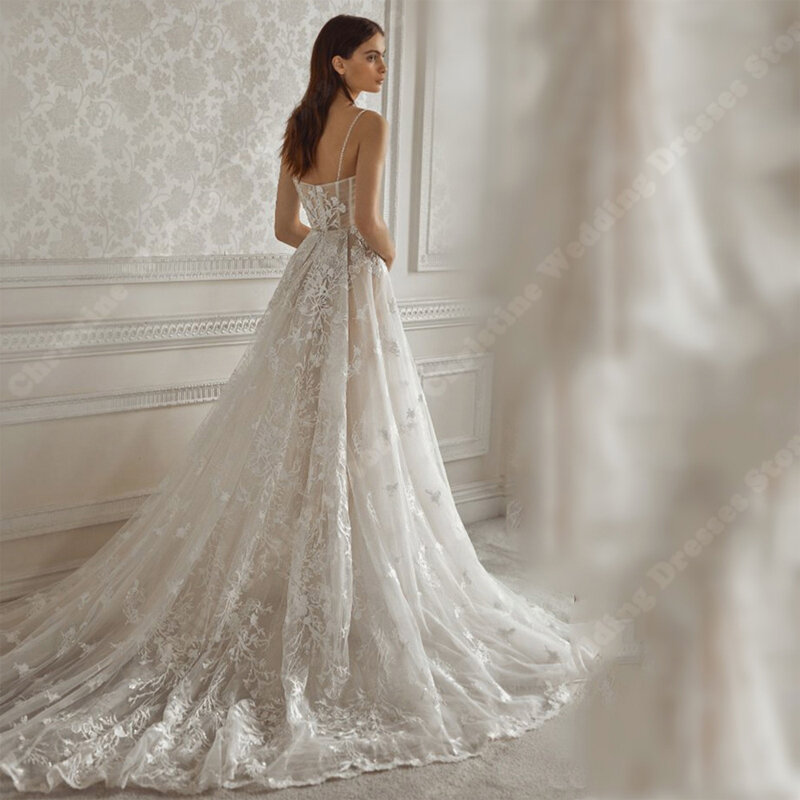 Eleganckie damskie suknie ślubne z kwiatowym nadrukiem delikatna koronka kalkomanie suknie ślubne Sexy długość księżniczki Vestidos De Novia 2024