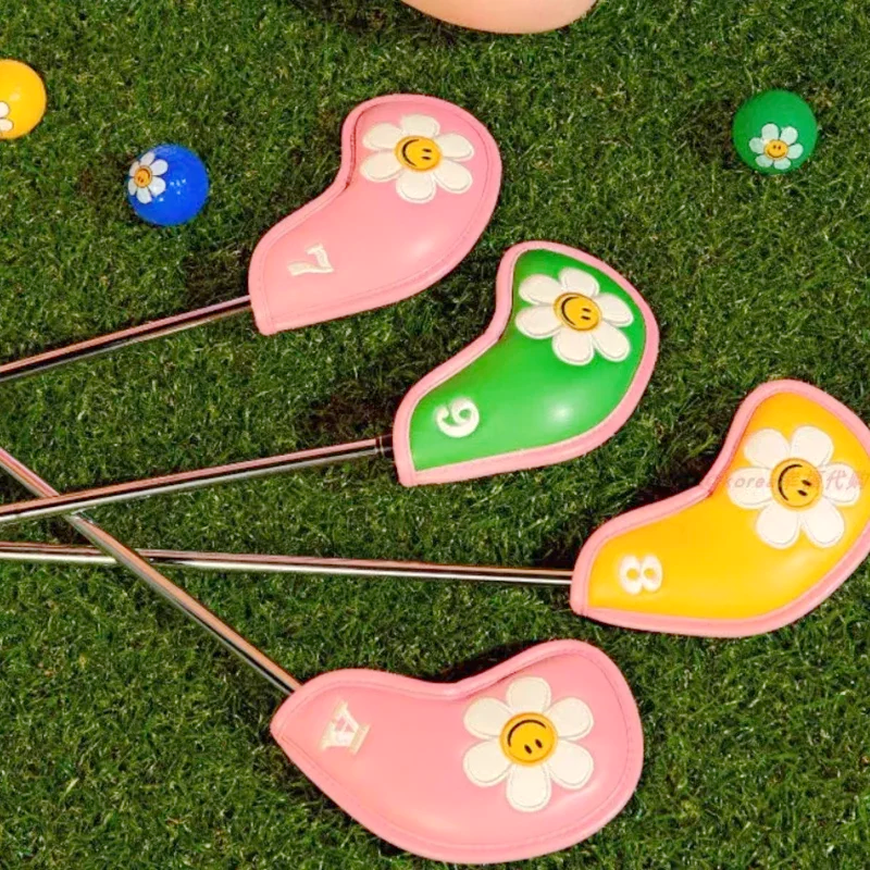 Cubiertas de cabeza de hierro de PU de alta calidad, cubiertas de cabeza de Club de Golf coloridas coreanas, juego protector 4-9savia