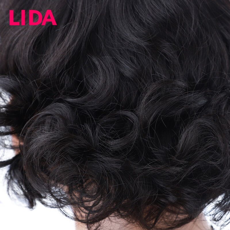 Lida mieszana peruka z ludzkich włosów krótka kręcona peruka damska przedłużanie włosów przedziałek z boku z naturalną górną sierścią maszyna na linię codzienna peruka