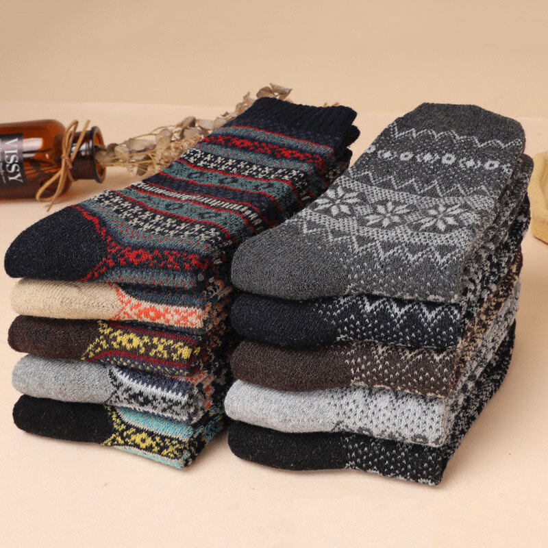 Meias japonesas de lã grossa masculina, listras vintage, meias macias quentes e confortáveis de alta qualidade, outono e inverno, UE 38-44, 5 pares por lote