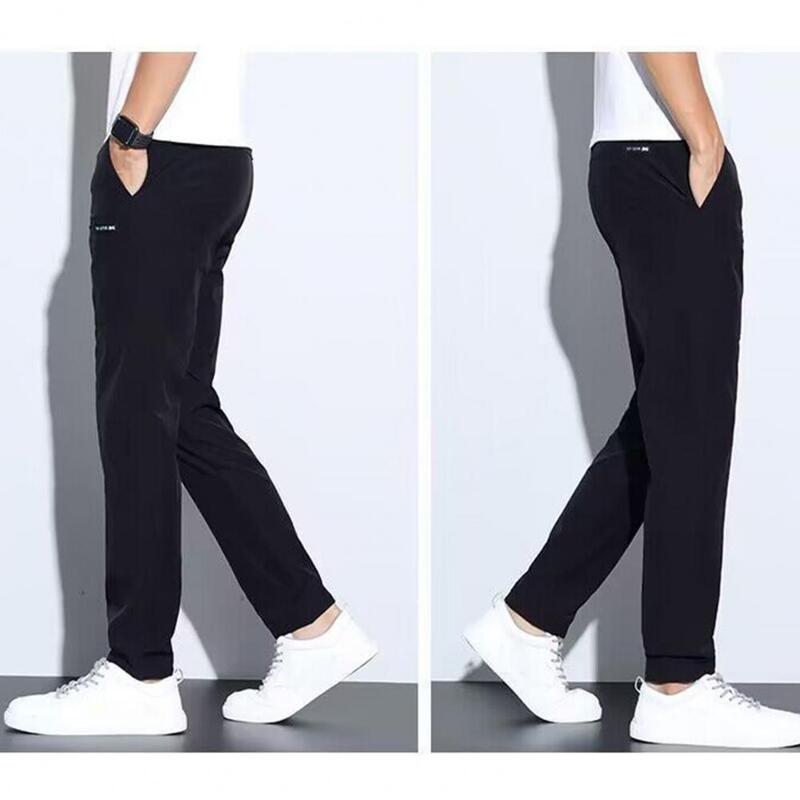 Men Casual Trousers High Waist Men's Casual Pants with Reinforced Pockets Soft Polyester Fabric Business Trousers for Work