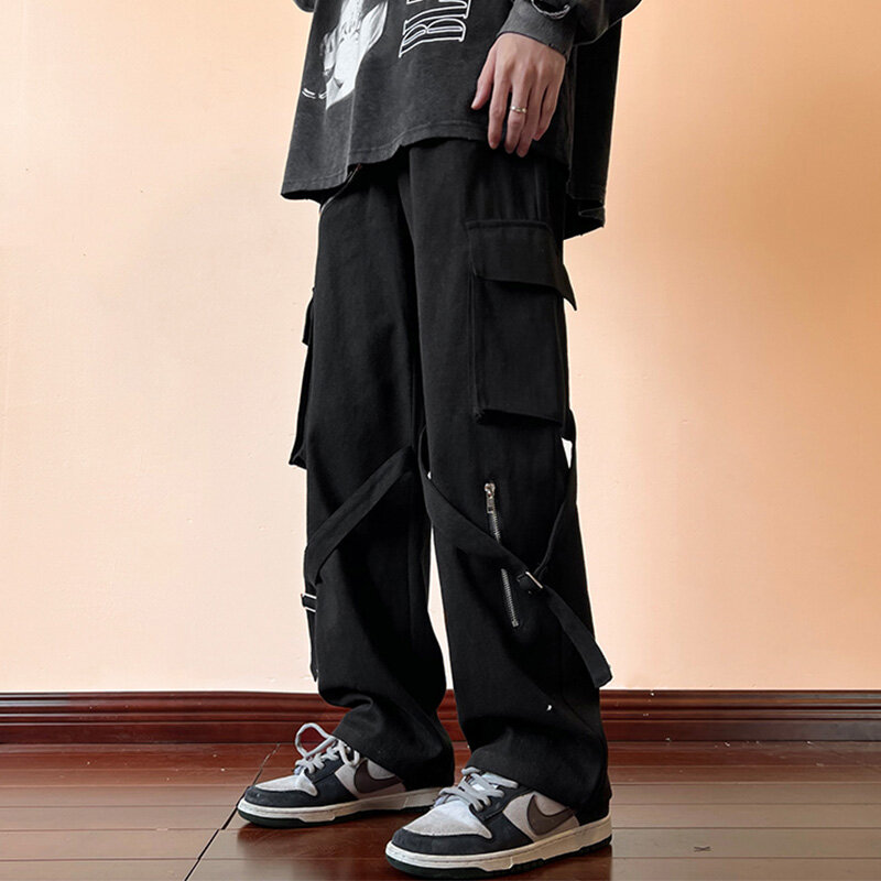 Брюки-карго мужские с несколькими карманами, Универсальные Длинные бандажные штаны в американском ретро стиле Харадзюку, уличная мода, осень