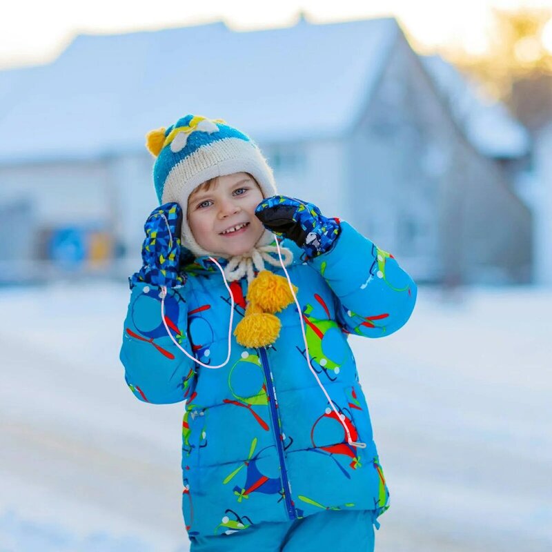Guantes de esquí antipérdida para niños, manopla de cuerda antideslizante, correa para niños pequeños