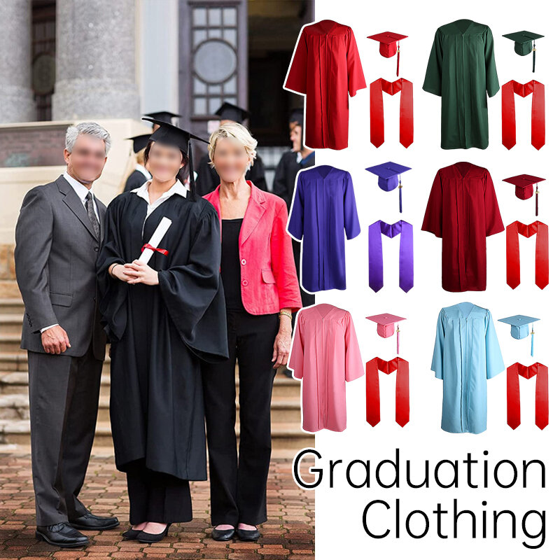 Adult Graduation Costume Bachelor Degree Gown Academinc Uniform Boy Gilr Graduation Photography Performance Robe Hat Set 2XS-4XL