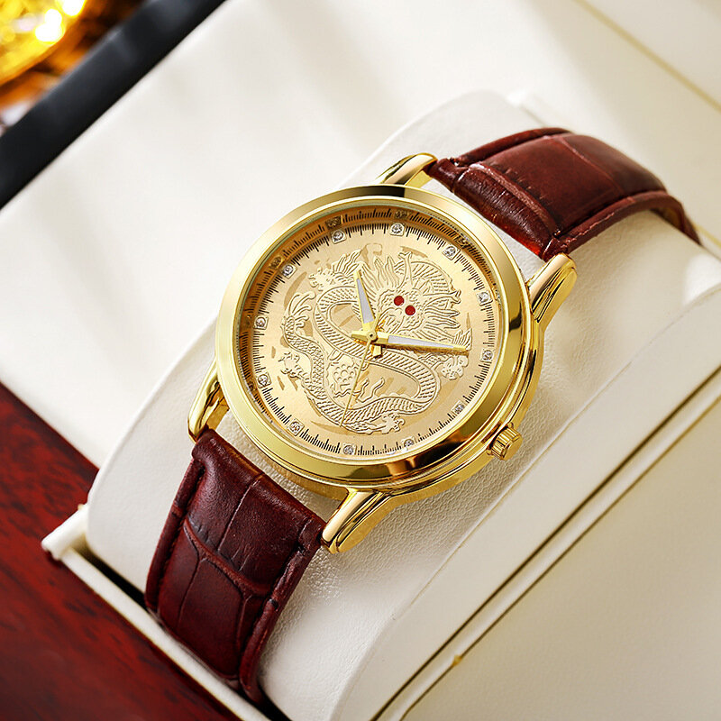 Relógio de quartzo padrão Jinlong masculino, Cinto, Negócios, Moda