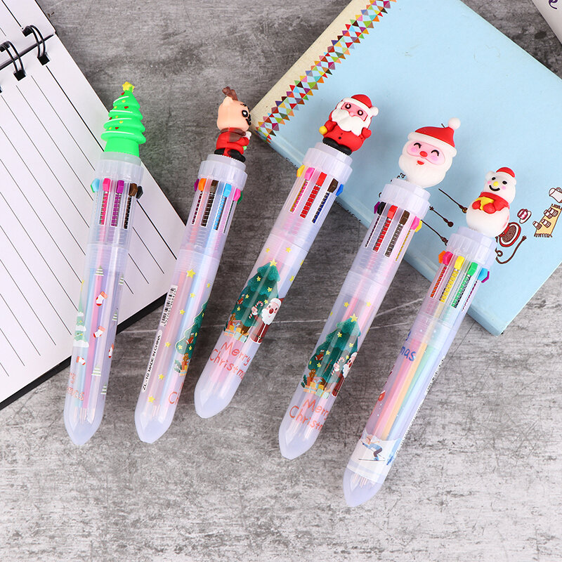 1 buah pena pulpen Natal 10 warna pulpen jenis tekan siswa pena warna Santa Claus menekan pulpen pena alat tulis sekolah