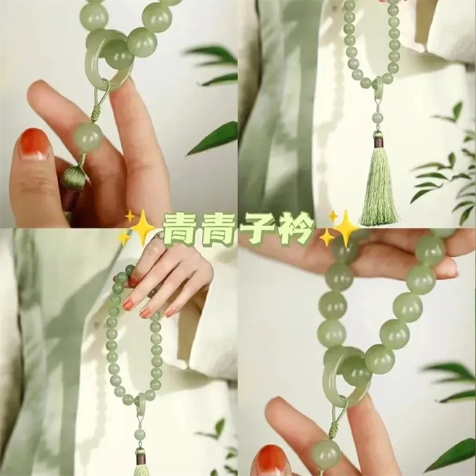 Hanfu Accessoires gepaart mit antiken grünen Jade Bodhi Wurzel kulturellen und verspielten Armbändern h verdrehte achtzehn Quasten ein weiches Mädchen