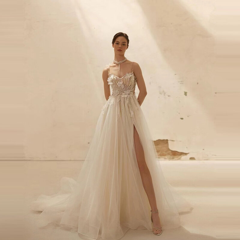 2024 Lace Appliques Wedding Dresses Women's Sexy A-Line Sexy Sweetheart Princess Backless Tulle Bridal Gowns Vestidos De Novia