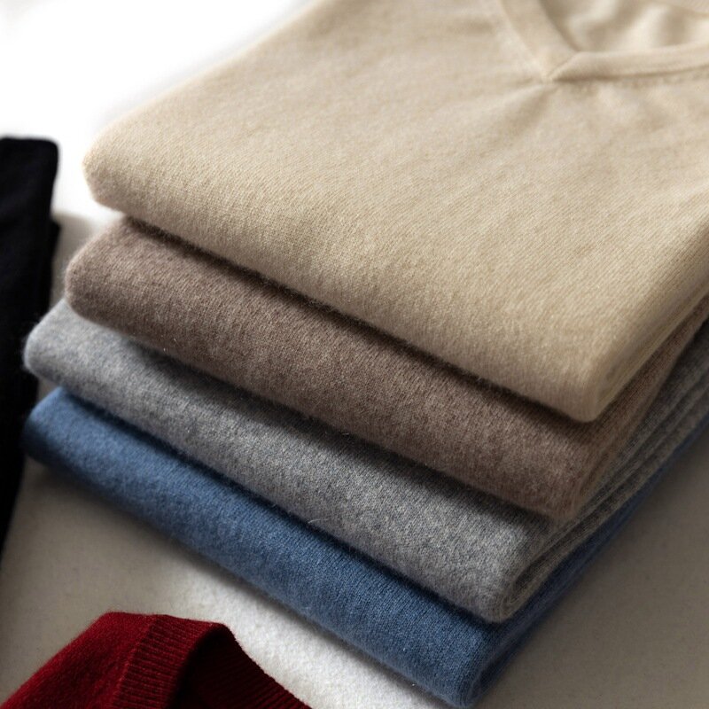 Suéter de Cachemira con cuello en V para hombre, jerseys sueltos de gran tamaño, M-5XL, parte inferior de punto, camisa informal coreana, otoño e invierno, nuevo