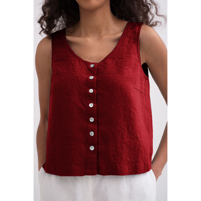 เสื้อกั๊กผ้าลินินกระดุมแถวเดียวสำหรับผู้หญิงเสื้อผ้าแขนกุดสไตล์ใหม่2024สุดเท่สำหรับฤดูร้อน
