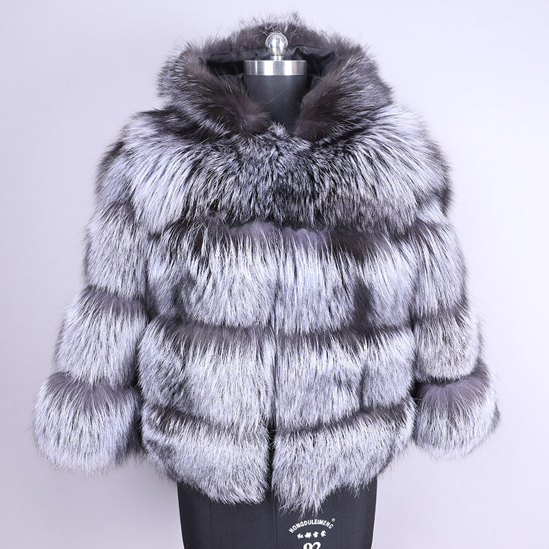 MAOMAOKONG 2023 Real Fur Coat Hooded Jackets Super Hot Natural Silver Fox Women's Winter Fashion Luxury Female Clothing Vests