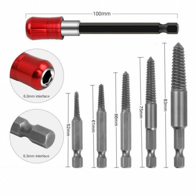 6pcs Damaged Screw Extractor Kit with Quick Self-Locking Post Tool Kit Fine Threaded Damaged Screw Stud Remover