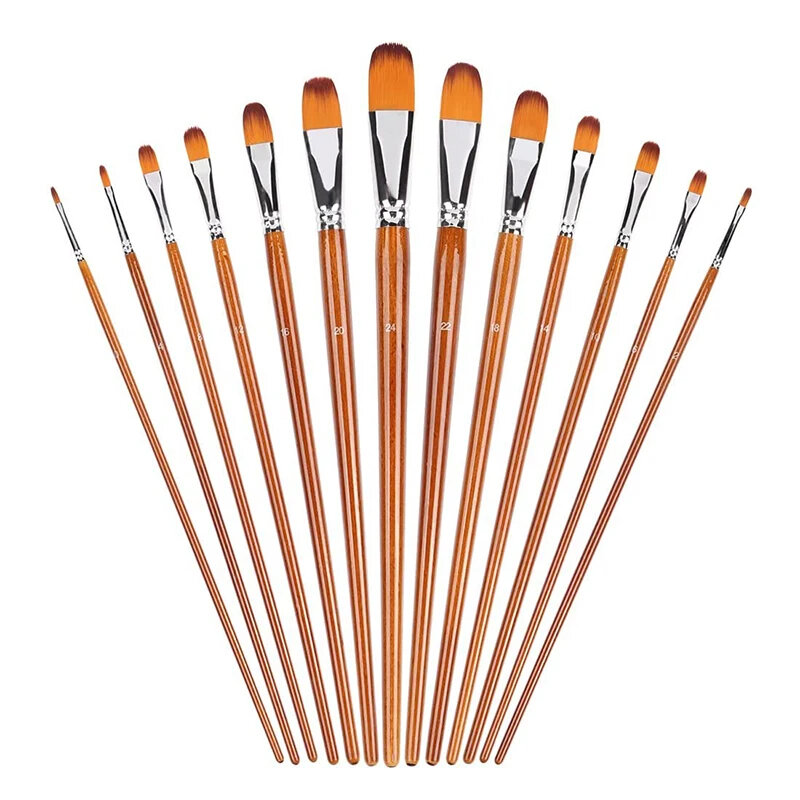 Artist Filbert набор кистей для рисования 13pcs Мягкая нейлоновая деревянная длинная ручка для искусственной гуаши