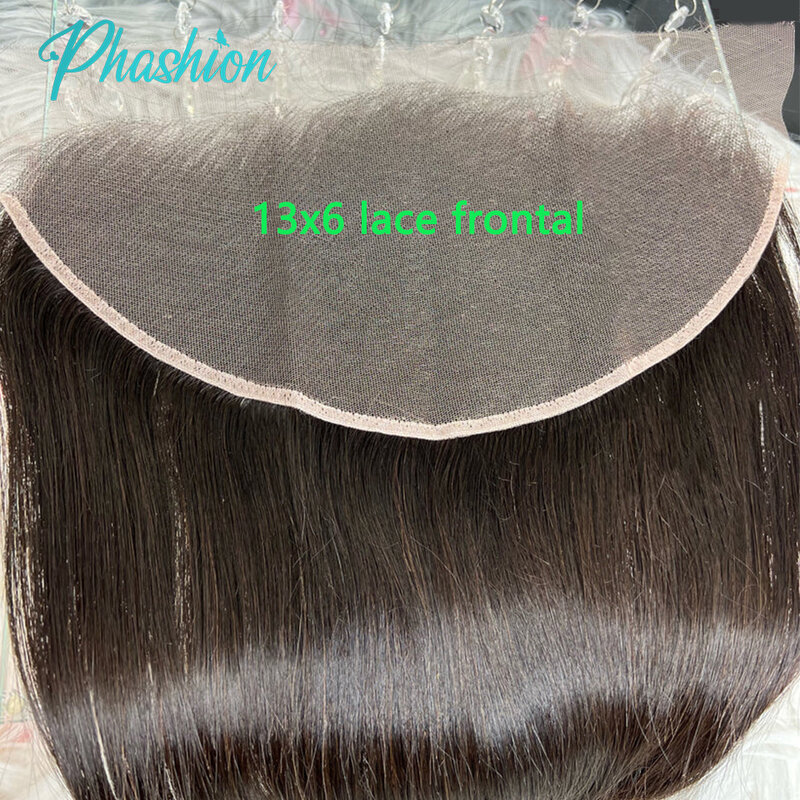 Phashion 26 28 Inch13x6 renda depan lurus pra pencabutan Swiss HD transparan penuh hanya depan hitam alami 100% rambut manusia