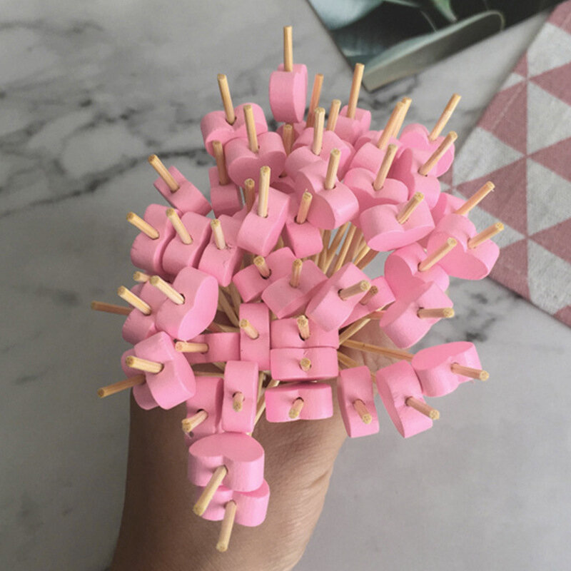 100x Love Heart Bamboo Pick Buffet Food Cupcake Fruit Cocktail Fork Dessert insalata Stick per Picnic festa di nozze forniture per la casa