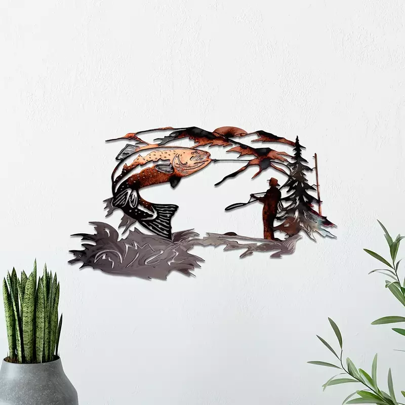 CIFBUY-decoración 3D de metal para el hogar, de caza y pesca de trucha Mallard, decoración de pared, regalo para sala de estar, Fondo de casa