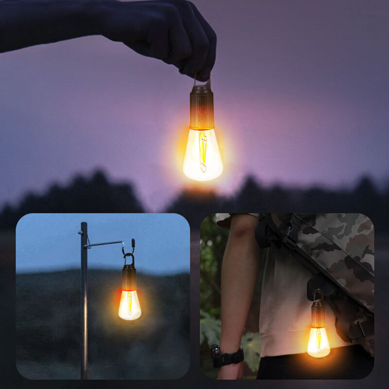 โคมไฟ LED แคมป์ไฟฉายเดินป่าพกพา600มิลลิแอมป์พร้อมตะขอโคมไฟแบบพกพาประเภท C กันน้ำสำหรับเดินป่าตกปลา