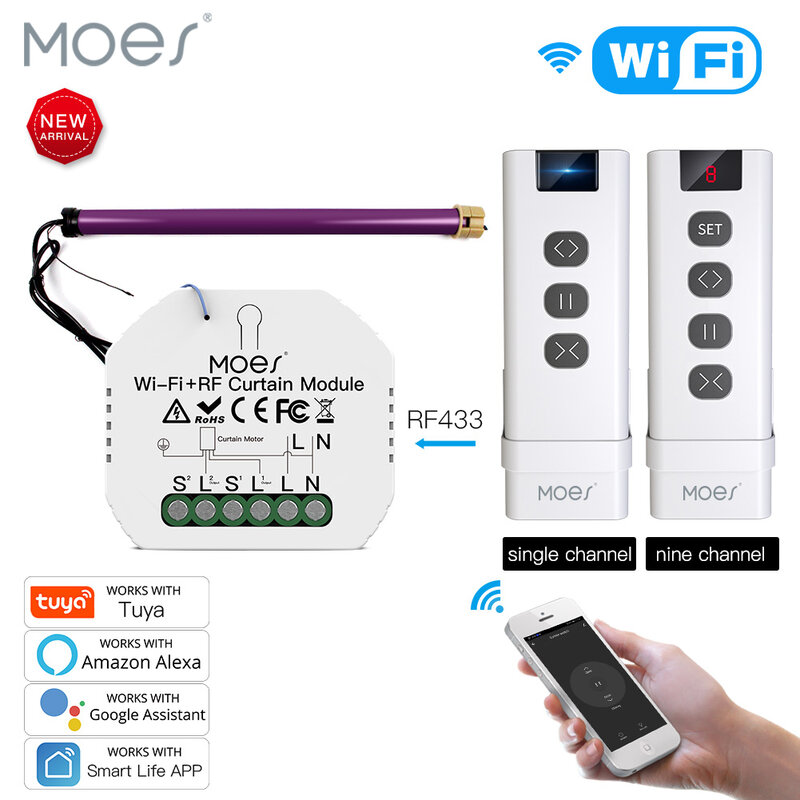 Tuya Smart Life WiFi RF433 Sakelar Tirai Buta dengan Remote untuk Roller Shutter Tabir Surya Listrik Google Home Alexa Smart Home