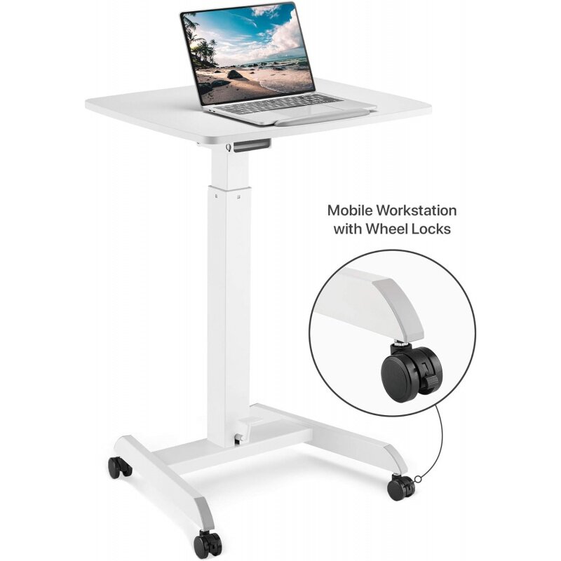 Mobile Podium - Pneumatic Standing Desk with 30 Degree Tilting Top, Adjustable Podium Stand, Lectern Portable with Wheels, Perfe