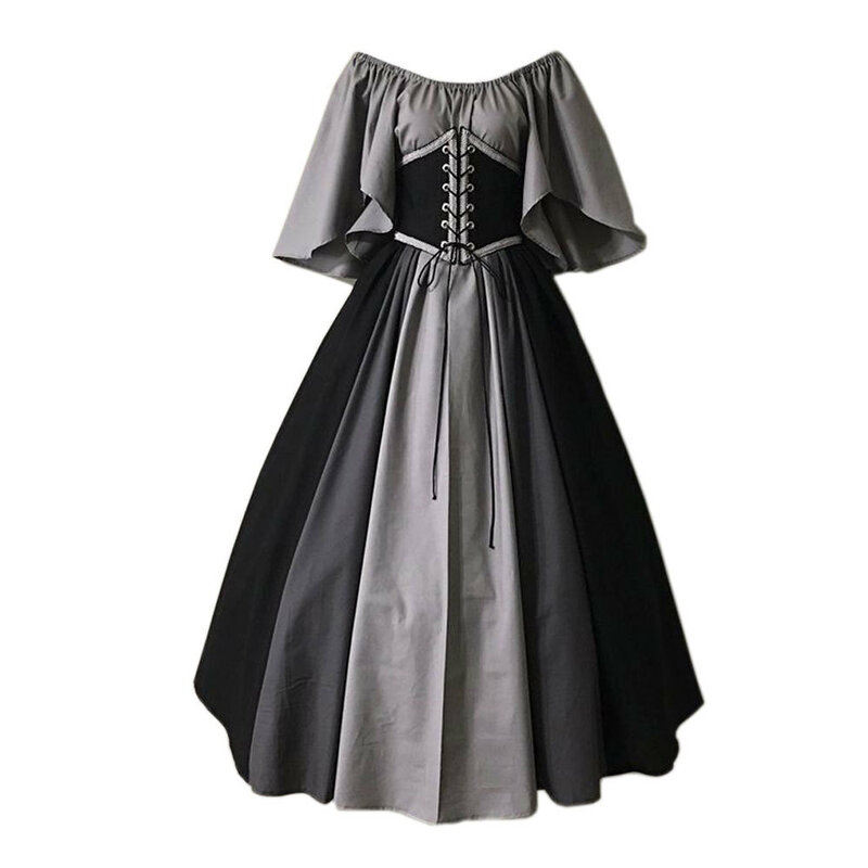 Palace Medieval Women Dress Vintage Flying Sleeve Patchwork Evening Dress Carnival Party Cosplay Clothing Lady Corset Dress