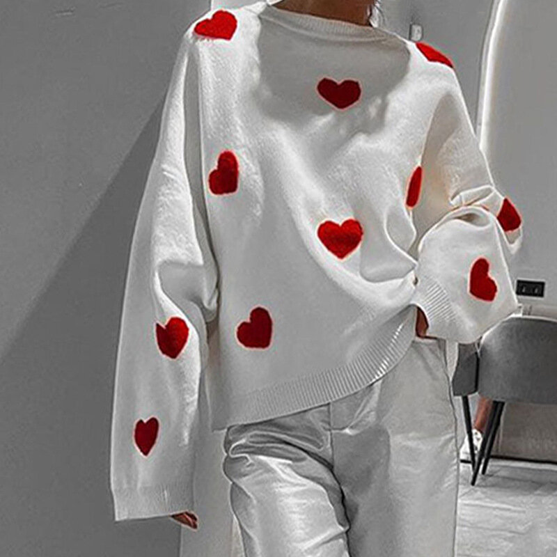 Chic Sweet Love ricamo maglioni lavorati a maglia donna pullover o-collo a maniche lunghe 2023 inverno nuovi maglioni moda Casual femminili