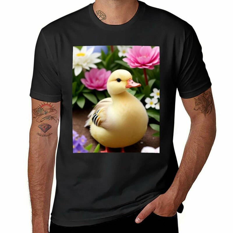 Pato amarelo masculino em camiseta de jardim, roupas plus size, verão