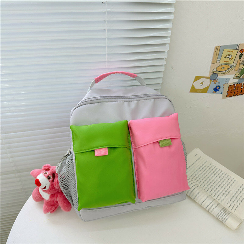 NEW Backpacks Children Lightweight Personality Leisure Travel Student Cartoon Bookbag Large Capacity Unisex Nylon Contrast Color