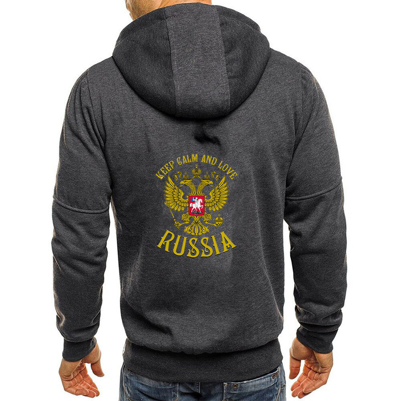 Russland Abzeichen Gold Adler gedruckt Harajaku Männer Sport Sweatshirts Langarm Reiß verschluss Baumwolle männlich Winter Hoodies lässig Sweatshirts