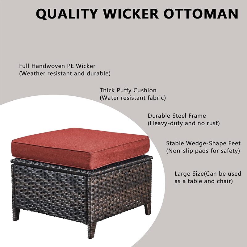 Set di mobili in vimini per Patio esterno, Set di divani componibili per conversazione Patio in Rattan da 5 pezzi con 1 divano, 2 poltrone, 2 ottomani
