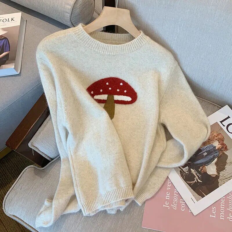 Женская одежда, Новое поступление 2022, пуловер Y2k, свитера, джемпер в виде грибов на осень и весну, Женский мягкий вязаный свитер, корейский стиль, новинка 2022
