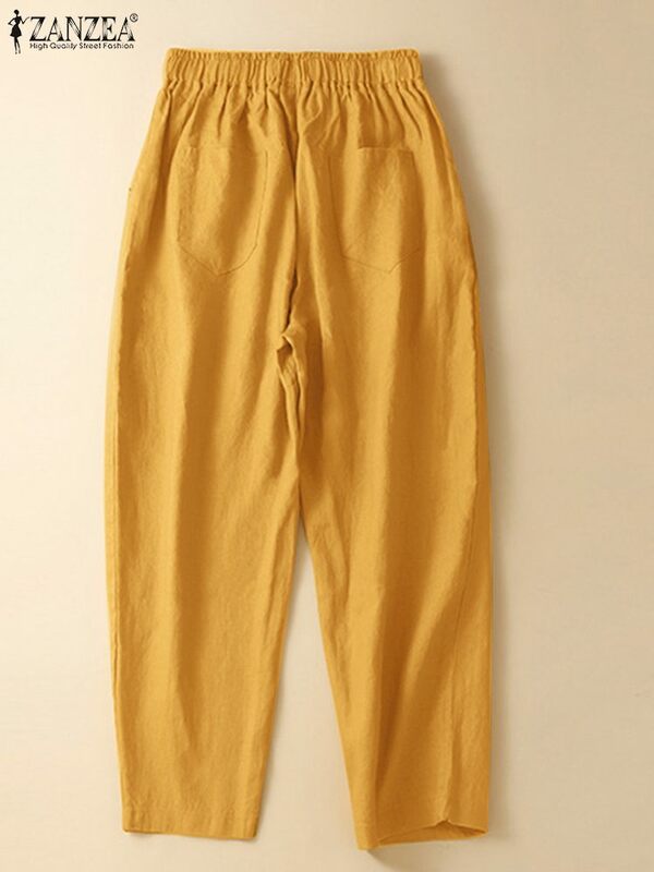 ZANZEA-pantalones holgados de pierna ancha para mujer, ropa de calle de gran tamaño, con cintura elástica, Color sólido, 2024
