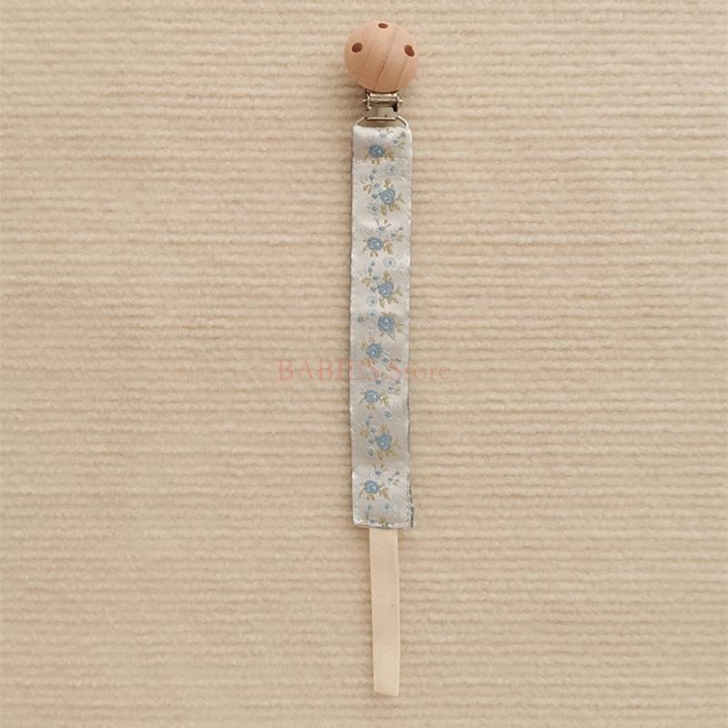 C9GB Cadena chupete bebé bordada, juguete Pequeño, correa anticaída, Clip para chupete madera, cuerda colgante, juguete
