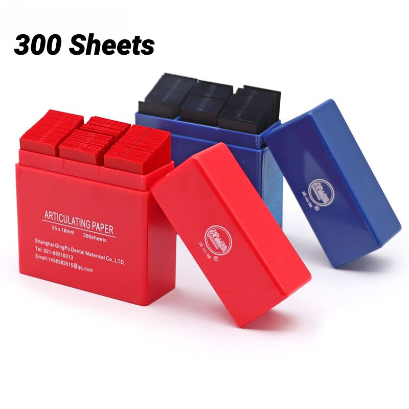 แถบกระดาษทันตกรรม55*18มม. สีแดง/น้ำเงิน300แผ่น/กล่องเครื่องมือฟอกสีฟันวัสดุทันตแพทย์