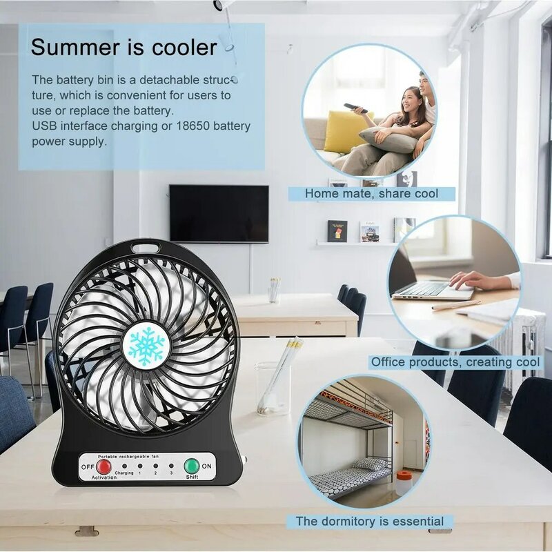แบบพกพา Mini LED Fan Air Cooler แบตเตอรี่ชาร์จ USB Desktop 3โหมดความเร็วแสงสำหรับ Home Office