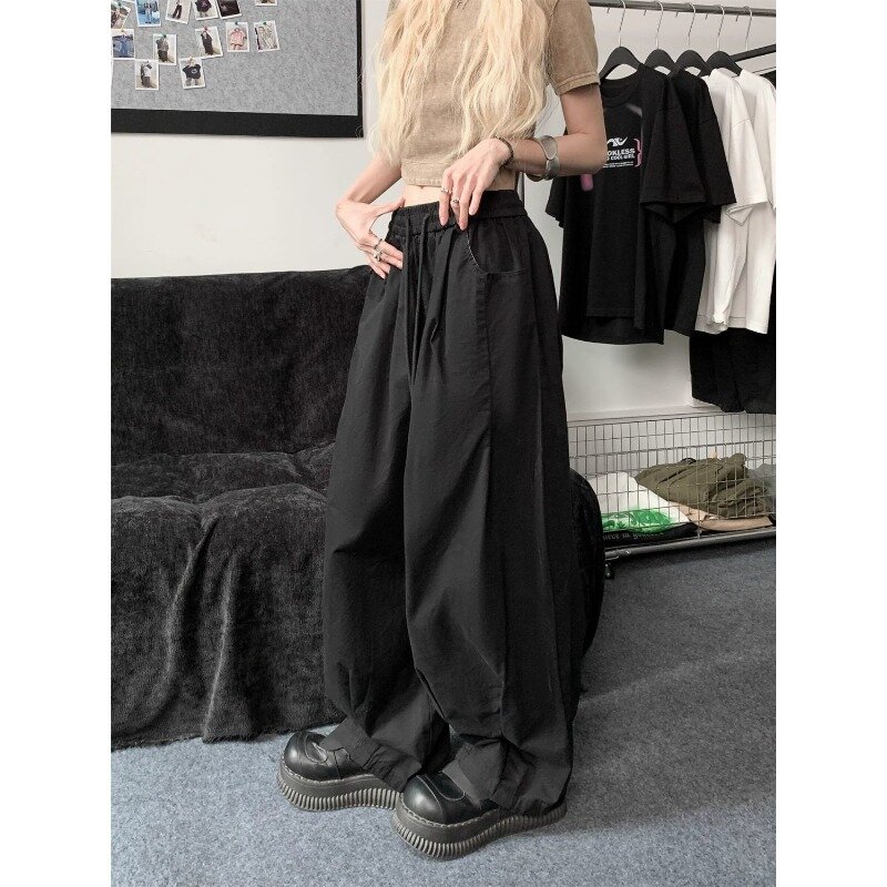 Женские Мешковатые брюки-карго Deeptown Y2k в стиле Харадзюку, спортивные брюки большого размера с широкими штанинами, Повседневная летняя Корейская уличная мода 2024