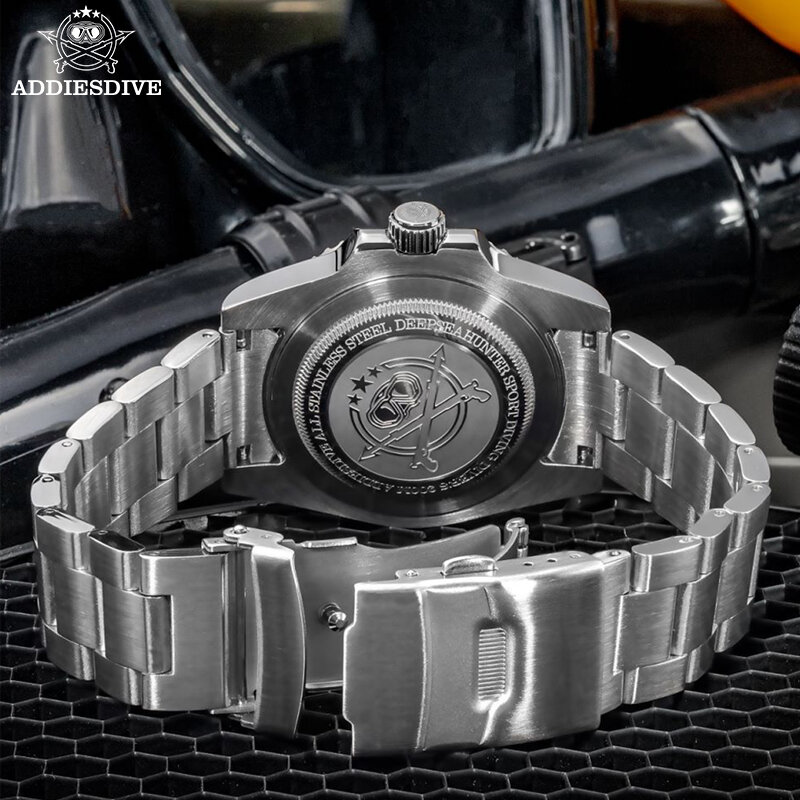 ADDIESDIVE 남성용 다이브 쿼츠 시계, 스테인리스 스틸 달력 표시 시계, 200m 방수 C3 발광 손목시계, 41mm, 신제품