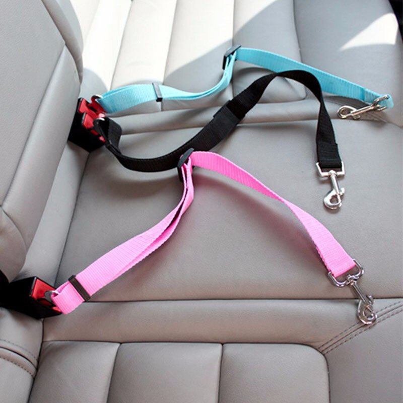 Cinturón de seguridad ajustable para perro y gato, arnés con Clip de plomo, palanca de seguridad de tracción, accesorios para perros
