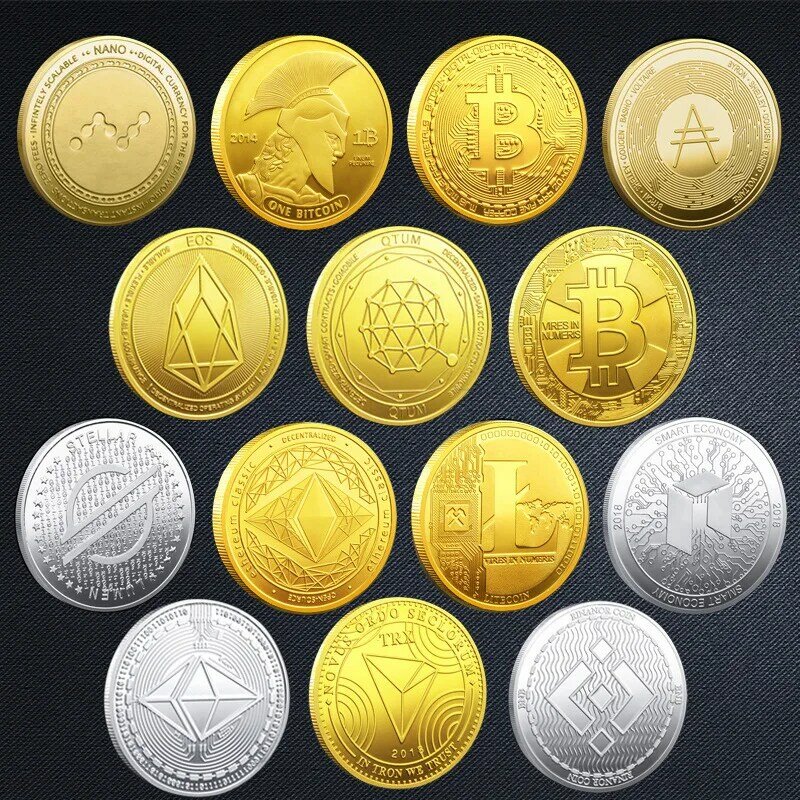 Bitcoin BTC ETH ADA XLM SHIB DOGE XRP SOL DOT LINK Cuman UNI Coin Fisik Logam Crypto Koleksi Koin Mata Uang dengan Casing Plastik