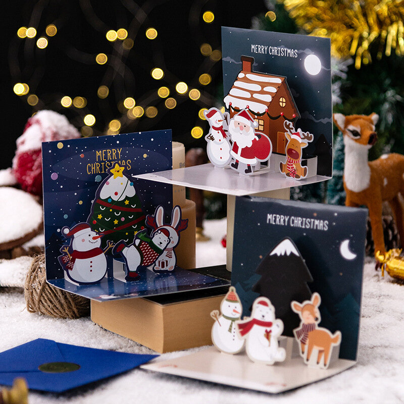 横臥カード封筒,3Dグリーティングカード,家族,誕生日,新年,クリスマス,ギフトカード,パーティー用品,1セット