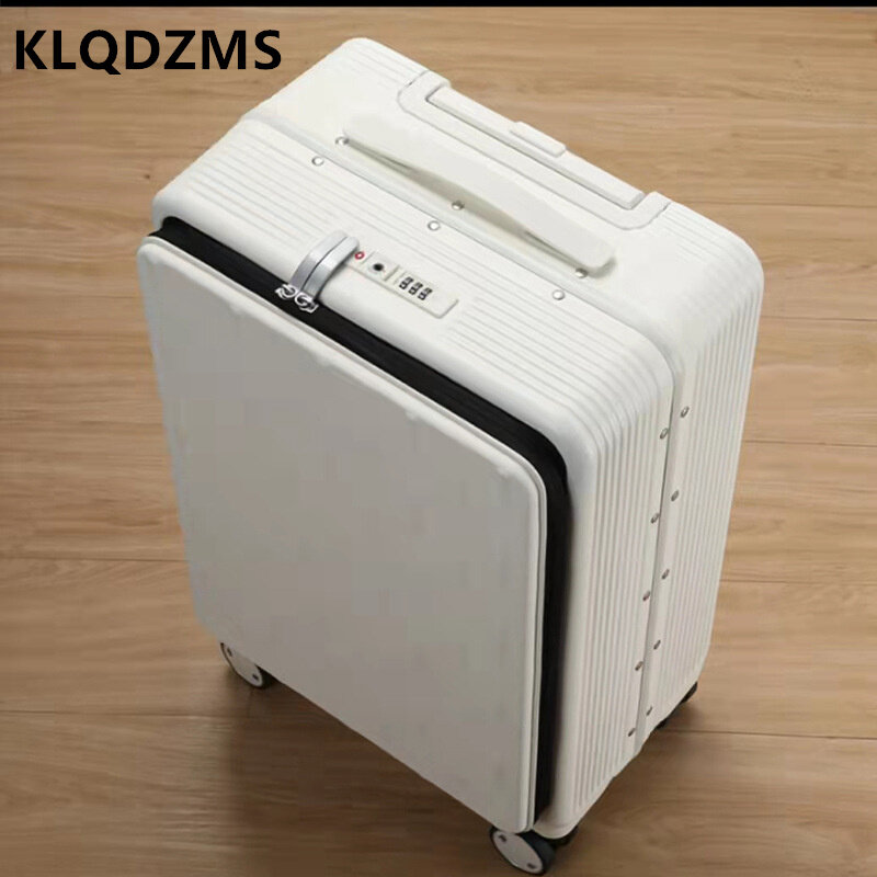 KLQDZMS กรอบอลูมิเนียมด้านหน้าเปิดคอมพิวเตอร์กระเป๋าเดินทาง20นิ้ว Boarding Mute รหัสผ่านกล่อง24 "Universal รถเข็นล้อเลื่อนกรณี