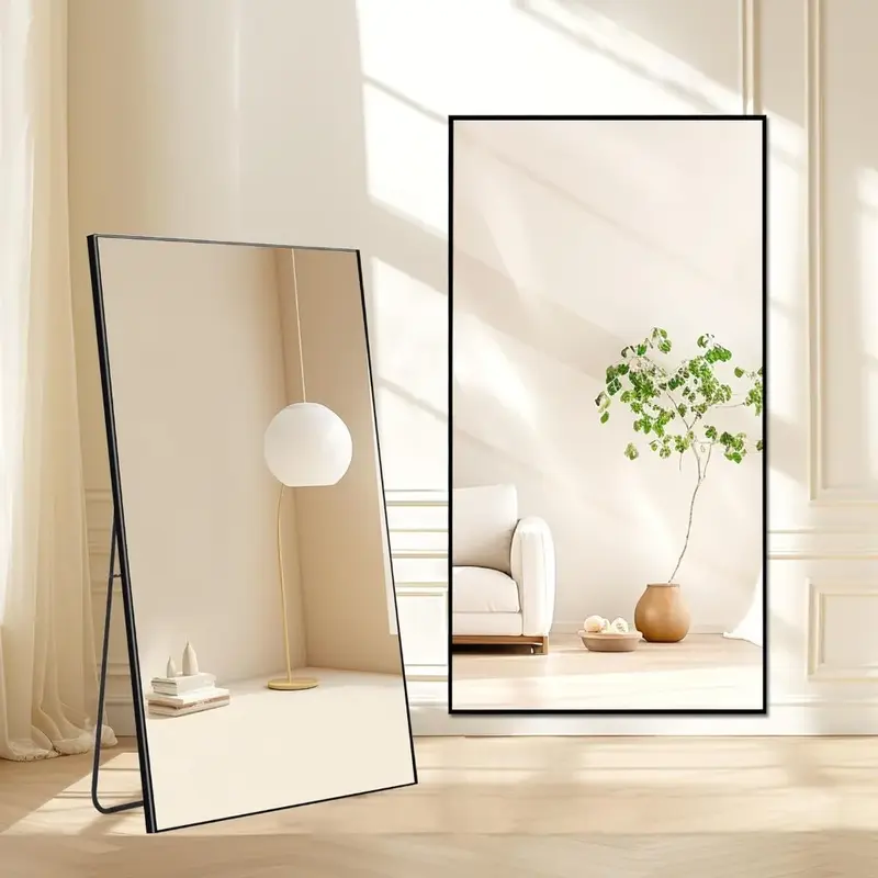 Espelho preto do chão ao teto, design moderno, espelho de corpo inteiro, quarto, banheiro, sala de estar