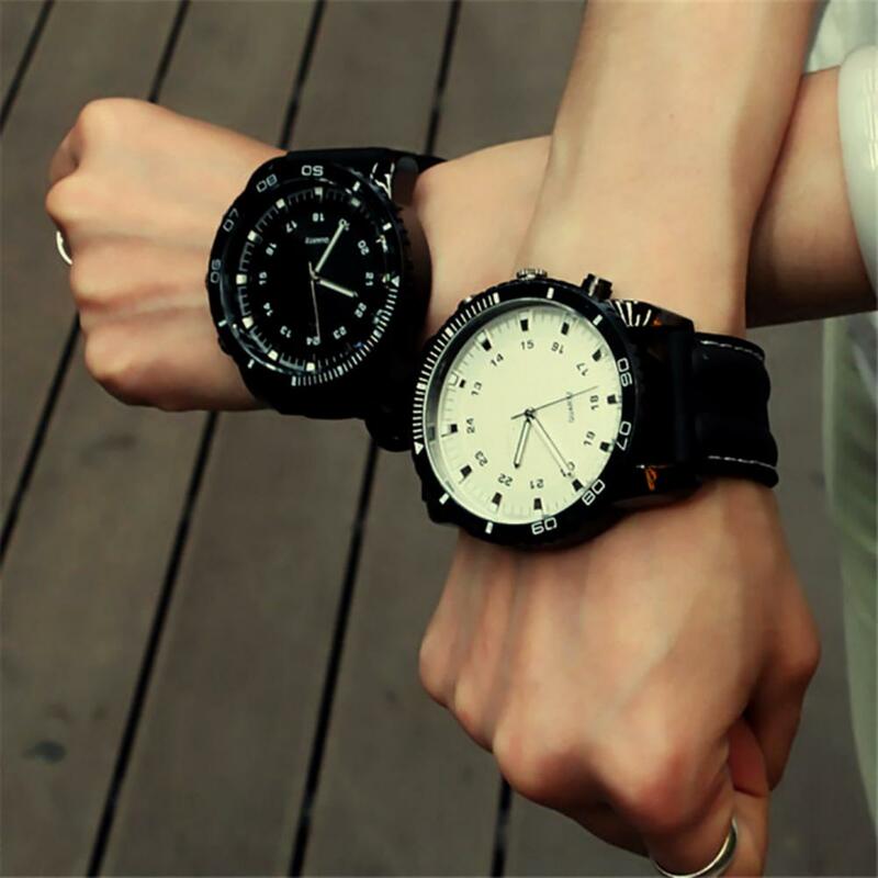 Универсальные аналоговые наручные часы с большим циферблатом, искусственная кожа, большой циферблат, Кварцевые спортивные часы для мальчиков и девочек