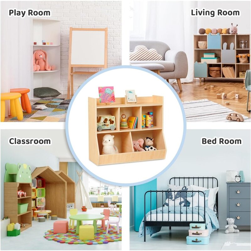 Bureau de salle de jeux pour chambre d'enfant, étagère à livres Montessori à 3 niveaux, grande capacité, étagères en bois pour chambre d'enfant, Psychde rangement pour pépinière