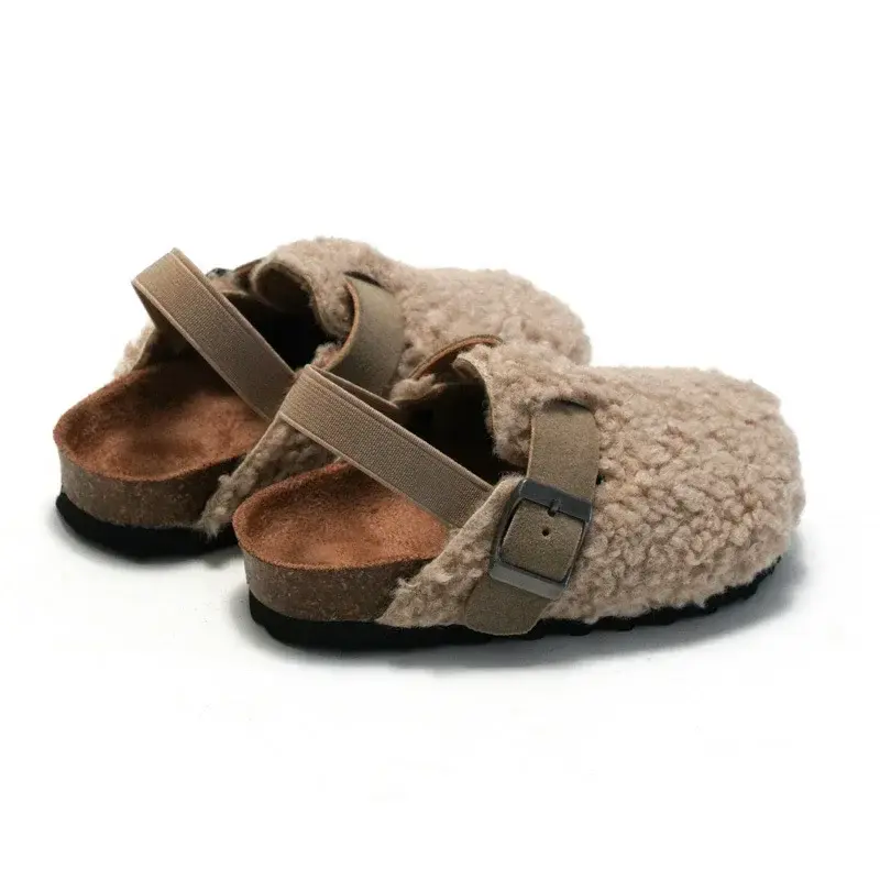 Zuecos elásticos de forro polar para niños, zapatillas de felpa para bebés, calzado para niños pequeños, zapatos de suela suave y cálida para el invierno