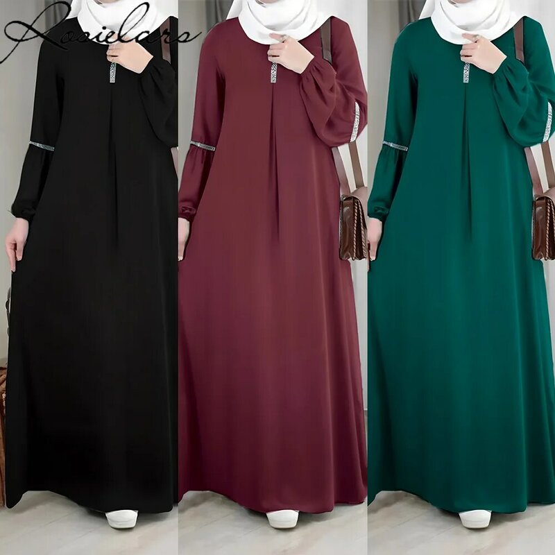 Fashion Saudi Arabia Dubai gaun wanita Abaya pakaian gaun musim panas payet kasual gaun Muslim jubah Elegante pakaian wanita Islami