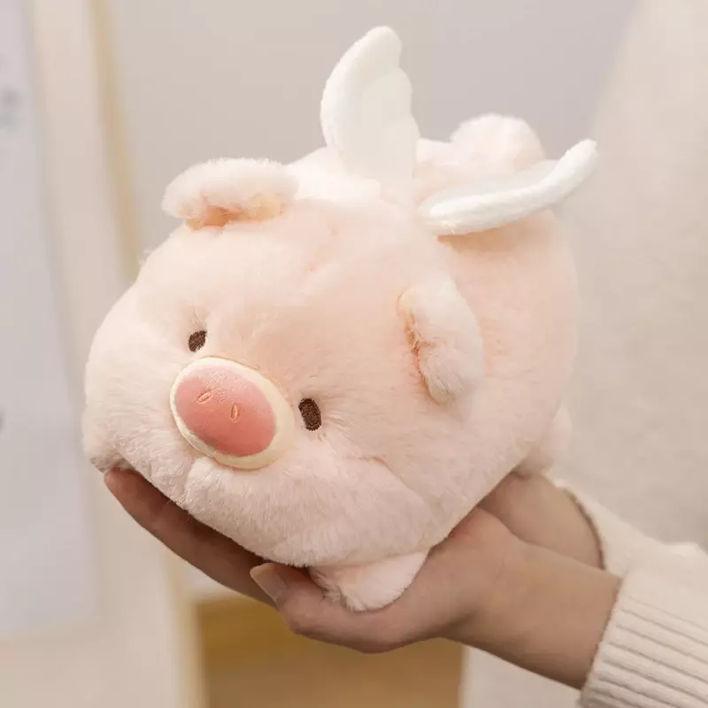 Muñeco de peluche de cerdo de Ángel encantador, juguete de peluche de cerdo tumbado, Animal de Anime, almohada de abrazo, decoración de la habitación de los niños, regalo de cumpleaños de Navidad