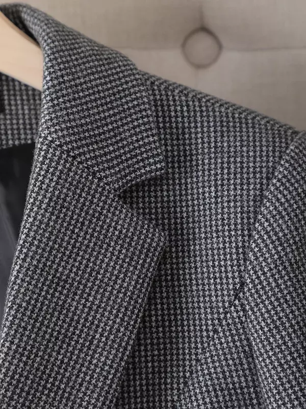 Blazer à carreaux gris à manches longues pour femme, veste décontractée, manteau de travail féminin, bouton unique, abricot, formel, imbibé, automne, hiver, nouveau
