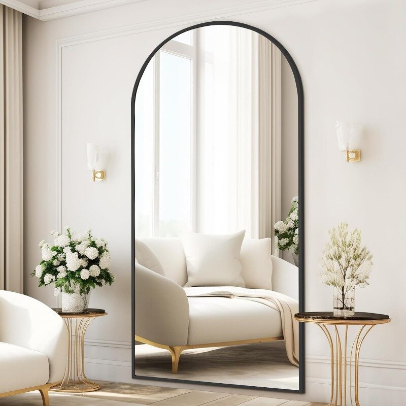 Arched Full Length Mirror, 56"x18" Floor Mirror, Free Standing Mirror Leaning Hanging Mirror with Thin Aluminum Frame